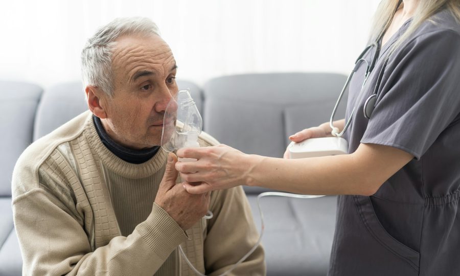 Asthma COPD Breath Nebulizer And Mask Given By Doctor Or Nurse.